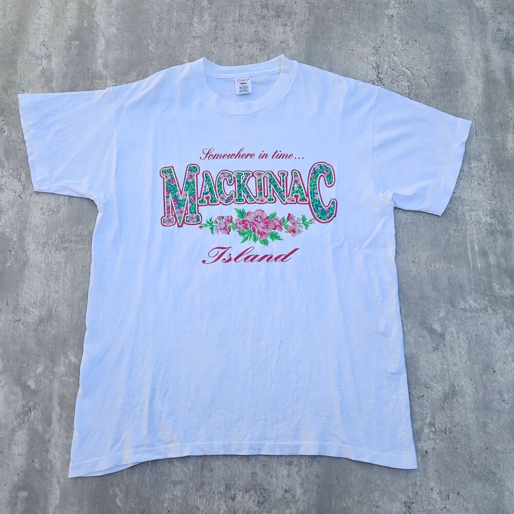 Vintage Mackinac Island Travel Tee White Single Stitch Size Large